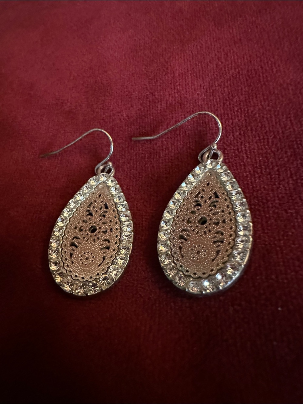 Vintage gold to Teardrop Filigree Earrings with Clear Crystals - Women Jewelry